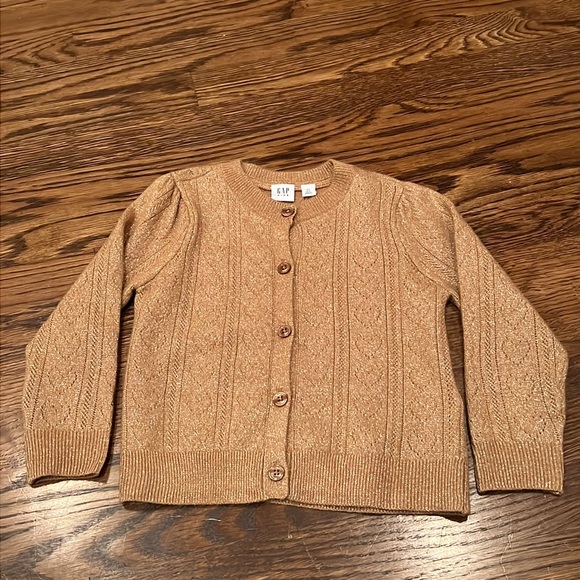 Gap Kids girl heart pointelle knit metallic gold cardigan - Picture 4 of 8